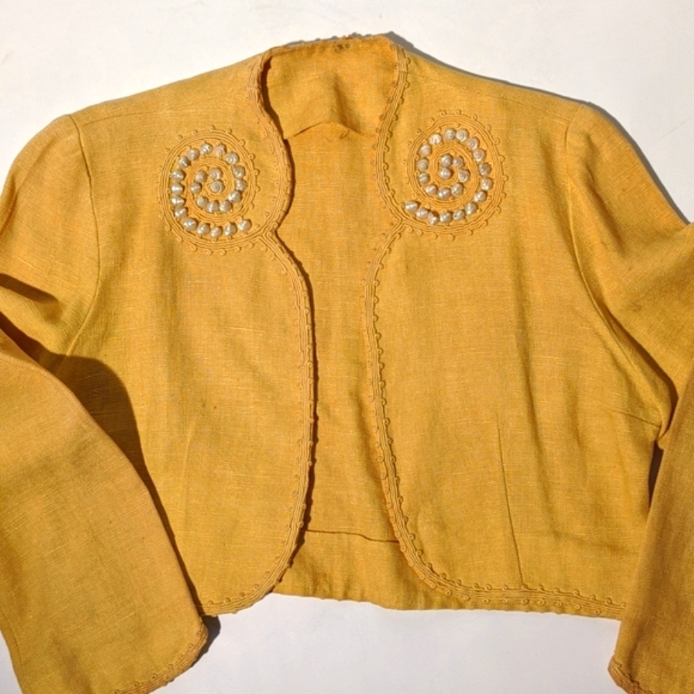 Golden Yellow Linen Bolero 1940s Excellent